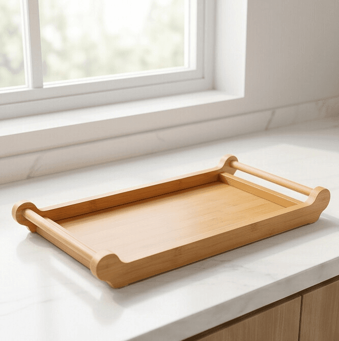 Luxury Large Bamboo Serving Tray with Side Handles for Hospitality and Serving – Natural Bamboo

