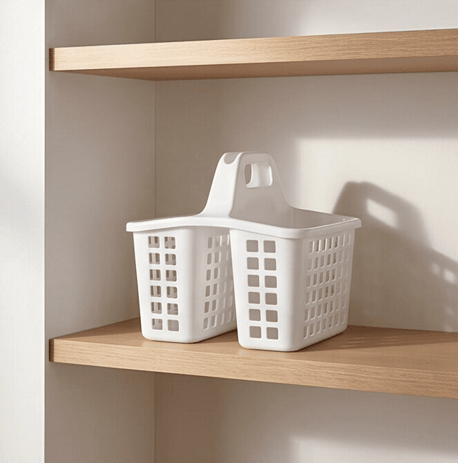 White Plastic Storage Basket with Carry Handle 5