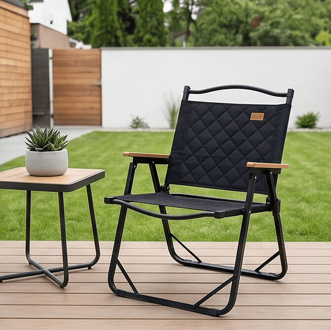 Foldable Camping Chair with Comfortable Padded Design and Wooden Armrests 5