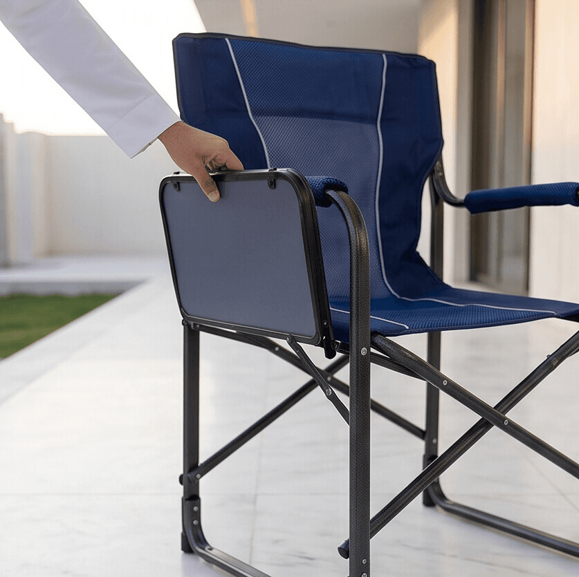 Foldable Blue Camping Chair with Armrests