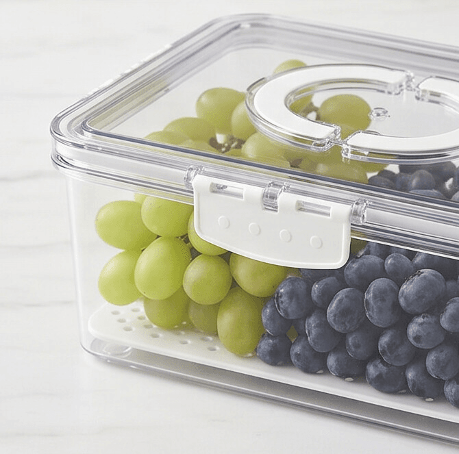 Clear Vegetable Storage Container with Drain Tray and Handle 5