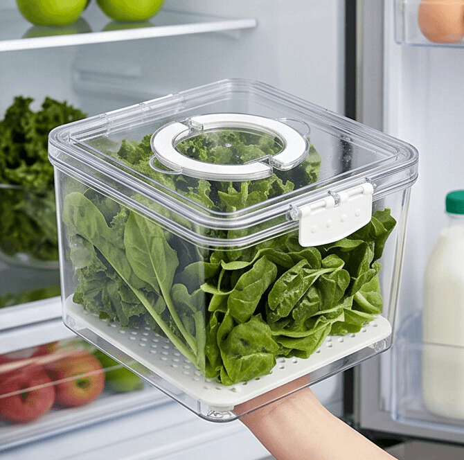 Clear Food Storage Container with Drain Tray and Side Locks 5