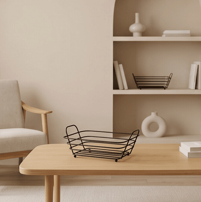 Rectangular Bread Serving Basket with Metal Base Size 30×19×7 cm
 6