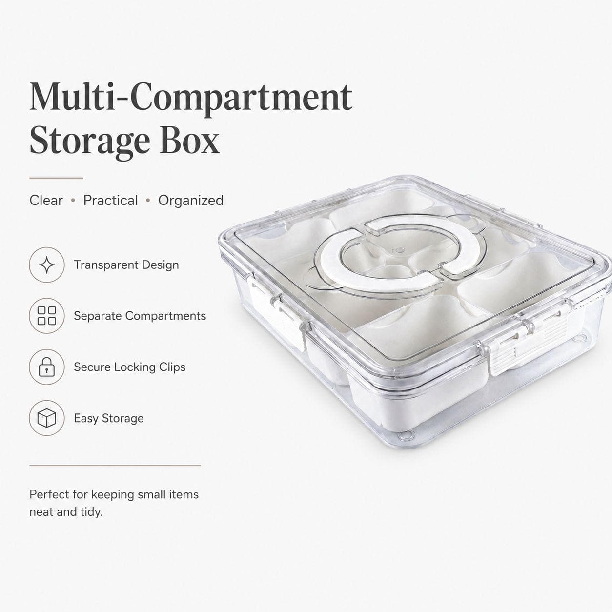 Clear 6-Compartment Food Storage Container with Center Handle and Drain Tray 4