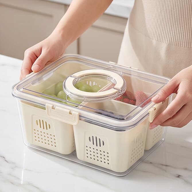 Large Tall Fridge Storage Box with 3 Compartments 4