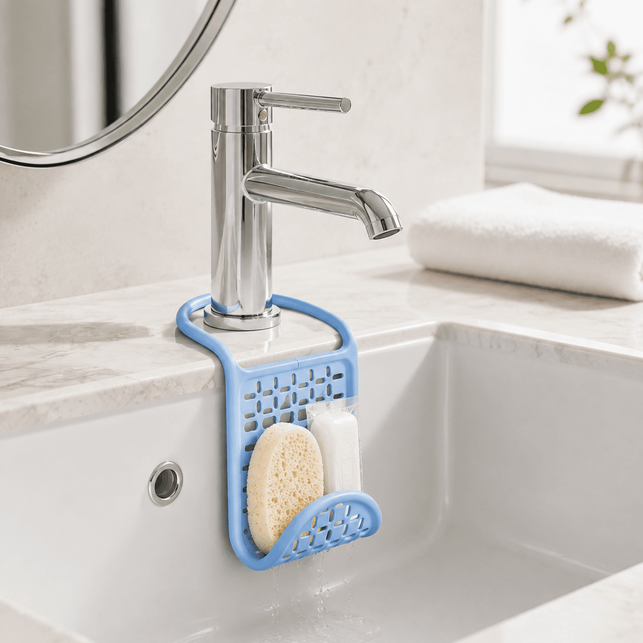 Flexible Perforated Sponge Holder for Kitchen Sink - Sky Blue 1