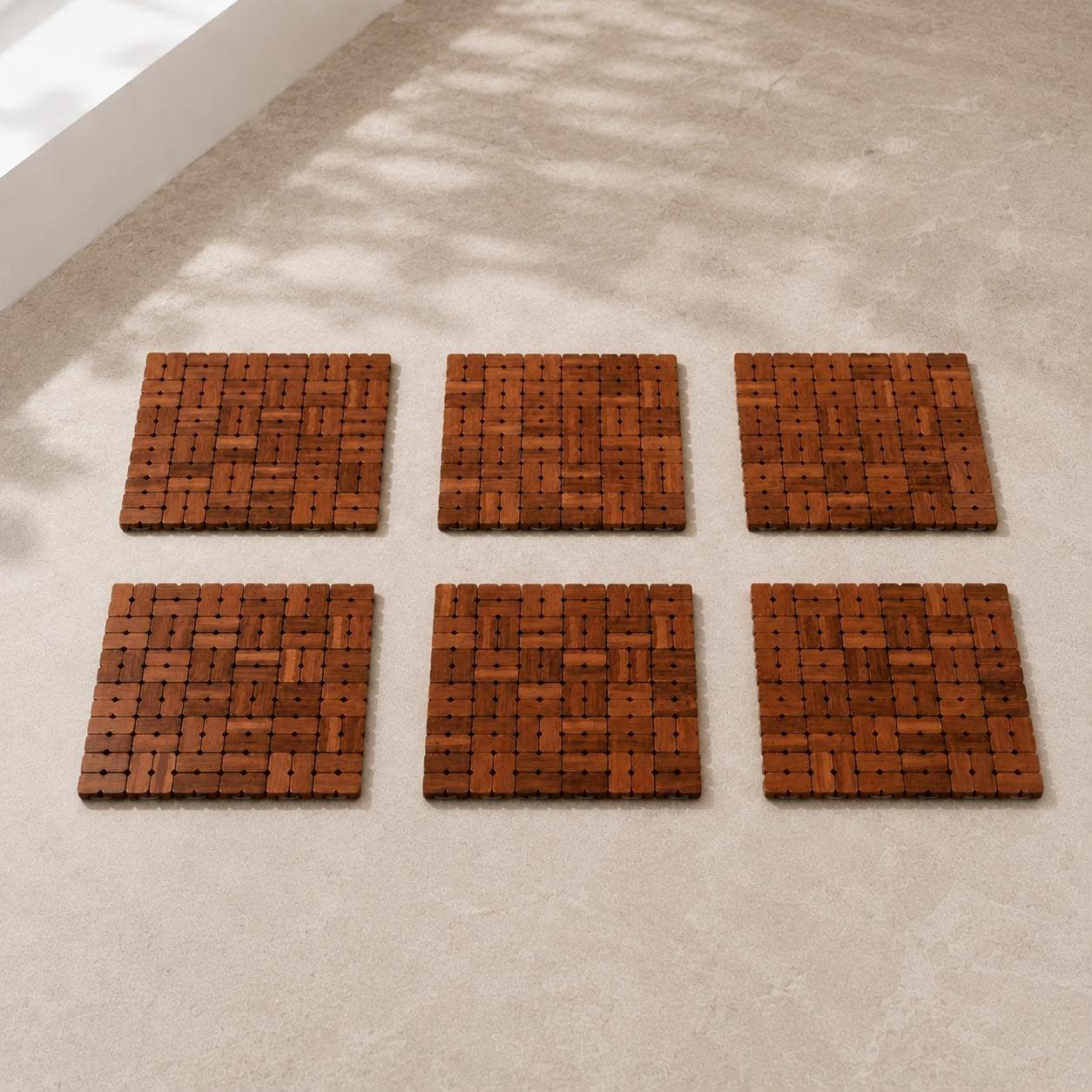 Wooden Heat-Insulating Trivet Mat with Ring Design to Protect Table from Hot Pots Set of 6 Pieces – Natural Wood

