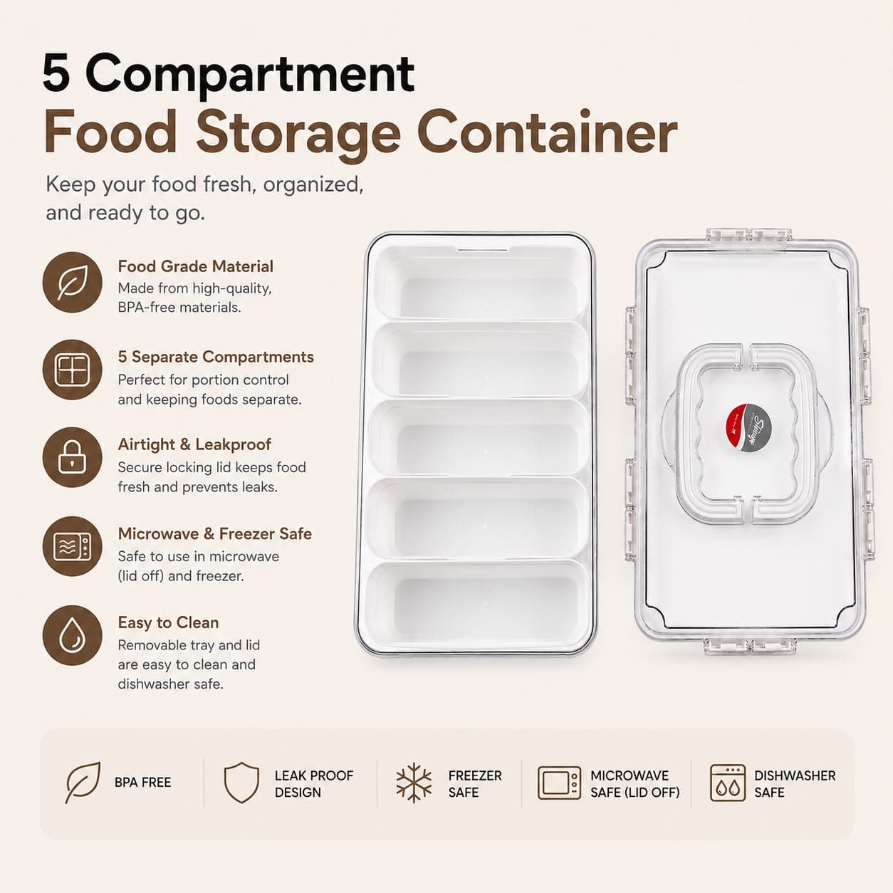 Multi-Compartment Food Container – 5 Sections 6
