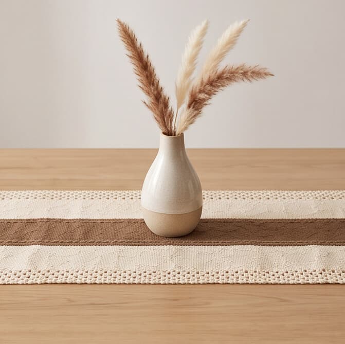 Cotton & Linen Table Runner with Brown Center Stripe Size 30×150 cm
 4