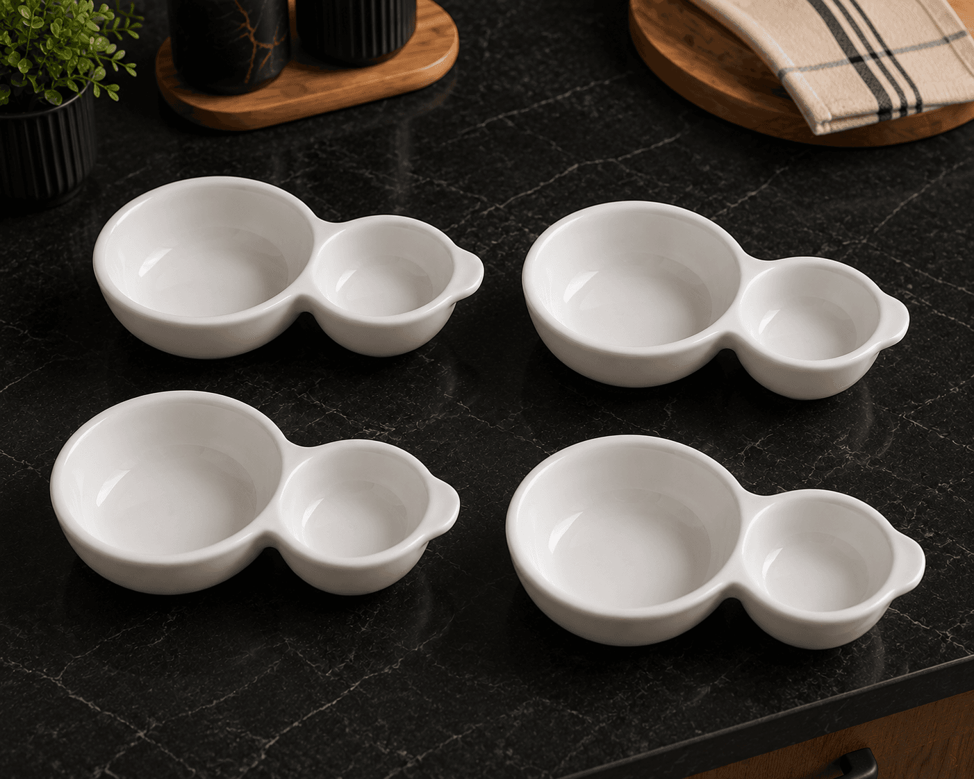 White Dual-Compartment Serving Dish Set 3
