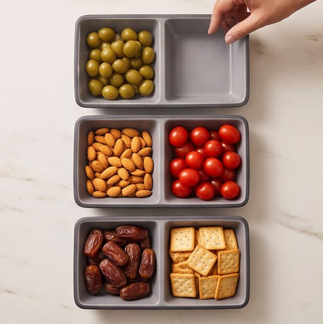 Luxury Dark Gray Melamine Serving Dish with Two Separate Compartments Set of 3 Pieces – Size 14.5×7×3 cm

