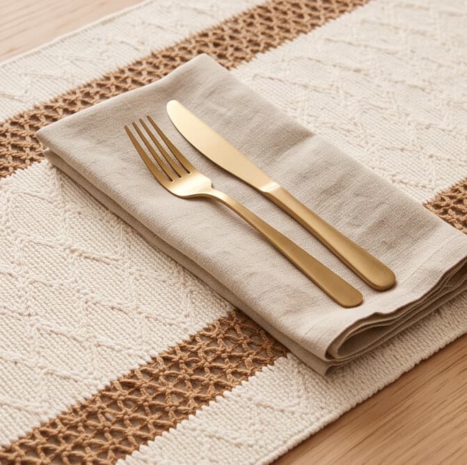 Cotton & Linen Table Runner with Woven Pattern and Tassels Size 30×150 cm
 5
