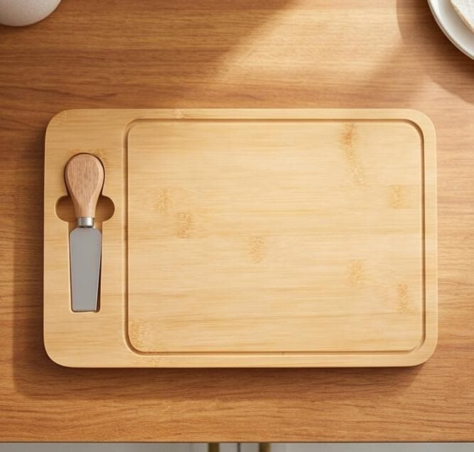 Luxury Bamboo Serving and Cutting Board with Handle and Cheese Knife – Size 36×23×1 cm

