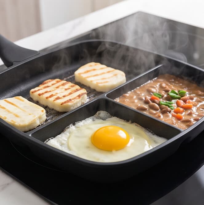 Multi-function square grill pan with a comfortable handle, ideal for grilling. 6