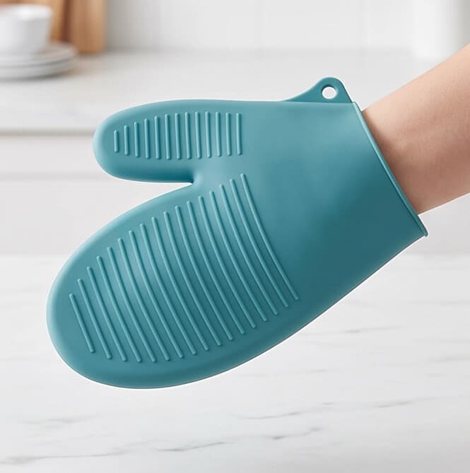 Short Two-Finger Silicone Oven Glove, Heat Resistant, 21×17 cm - Sky Blue 1