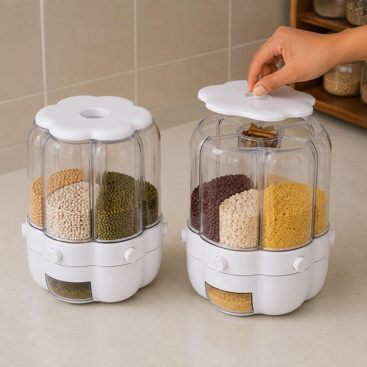 Rotating Multi-Compartment Grain and Spice Container 5