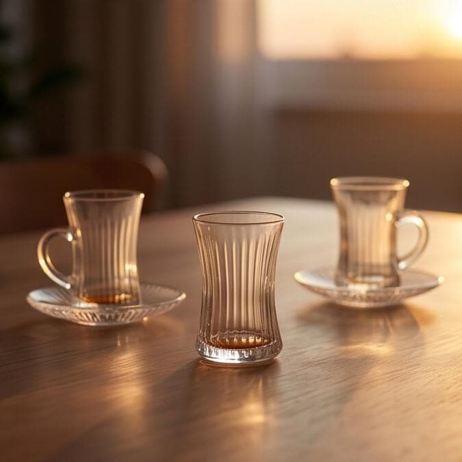 Elegant Glass Tea Set, Multi-Piece Transparent Striped Design, Perfect for Serving Tea and Coffee 4