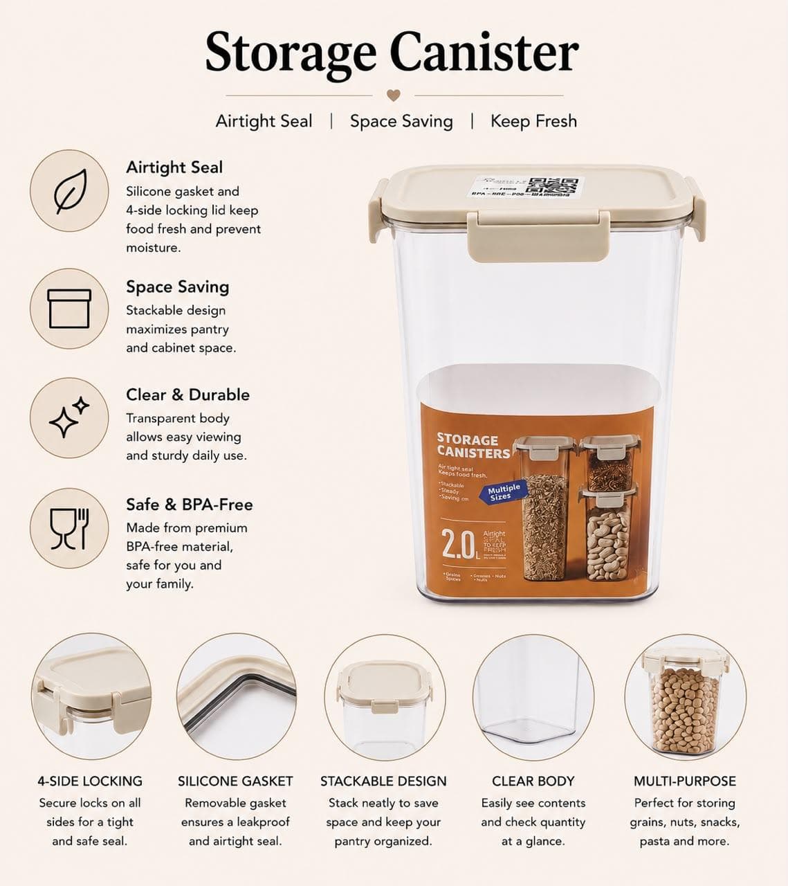 Tall Airtight Food Storage Box - 2000 ml 5