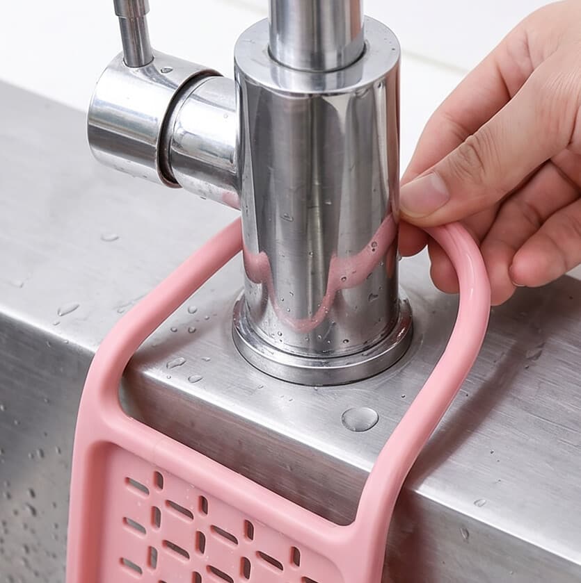 Flexible Perforated Sponge Holder for Kitchen Sink - Pink 4
