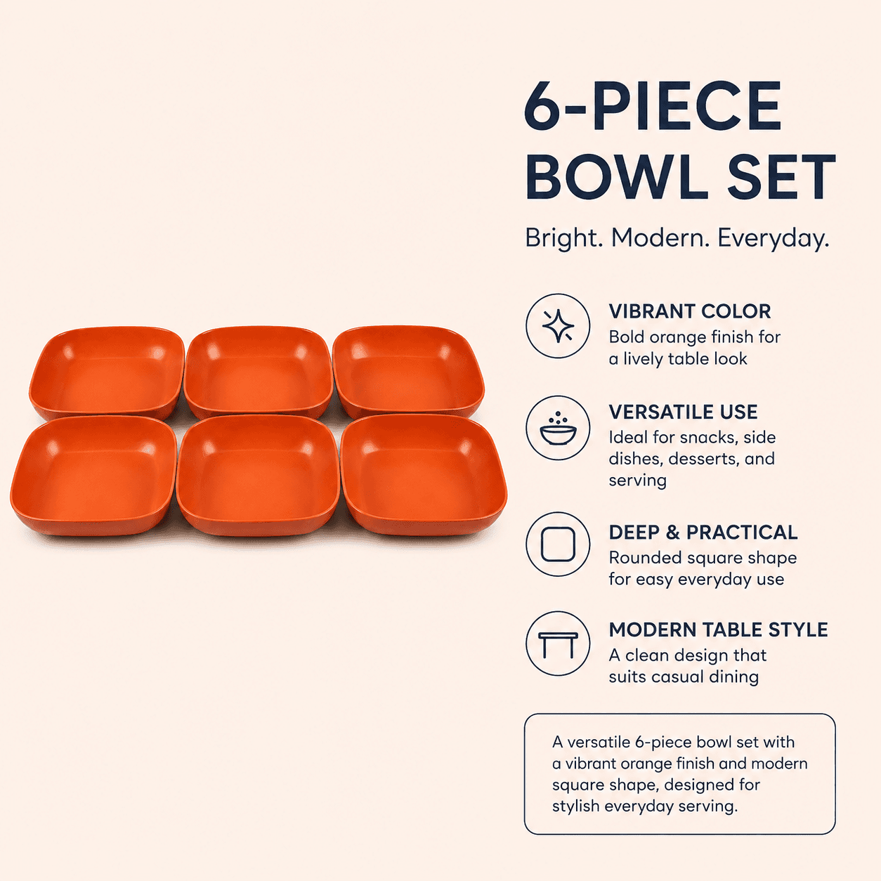 Vibrant Orange Square Porcelain Serving Plate – Modern, Easy-to-Clean 2