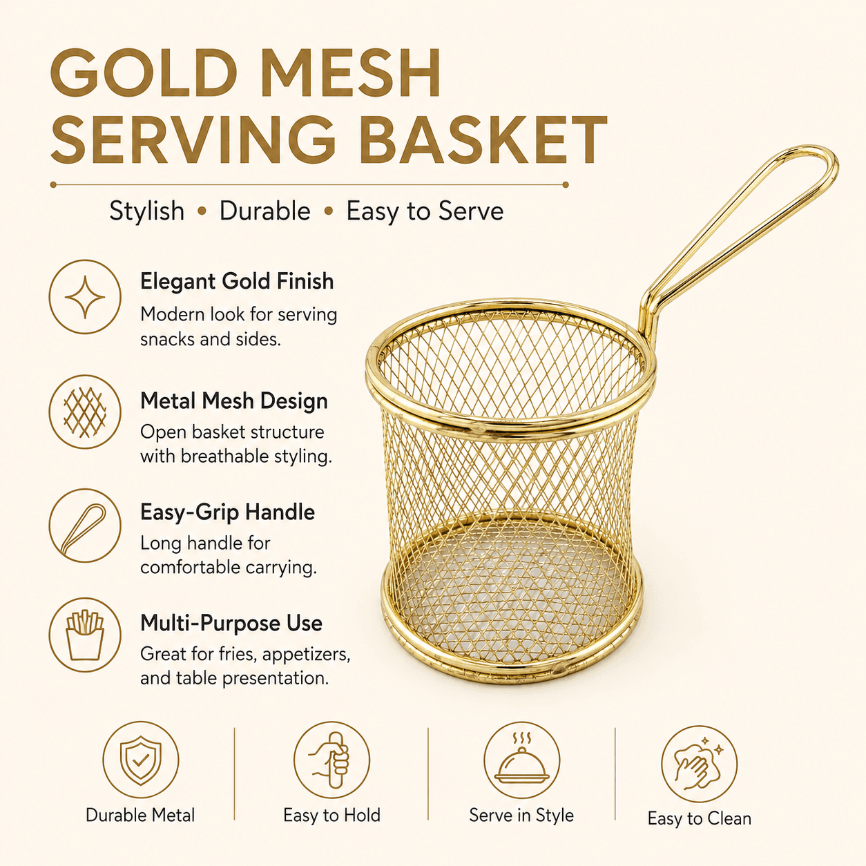 Metal Serving Basket with Handle for Fries & Fried Snacks – Size 7.5×13.5 cm
 6
