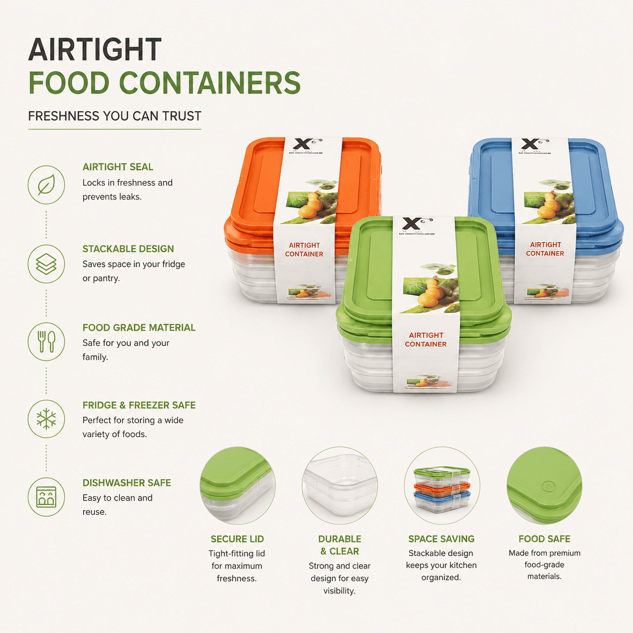 Rectangular Food Storage Container Set - 3 Pieces - 250 ml