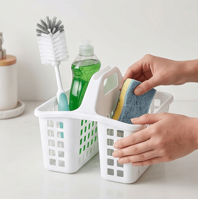 White Plastic Storage Basket with Carry Handle 6
