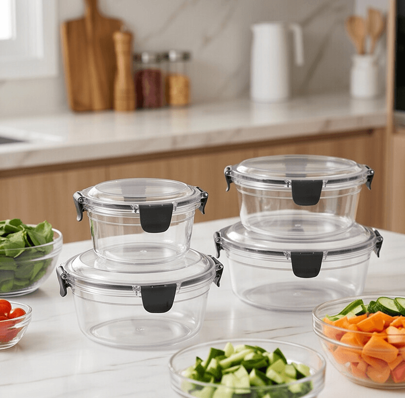 Transparent Food Storage Containers with Airtight Lid and Side Handles