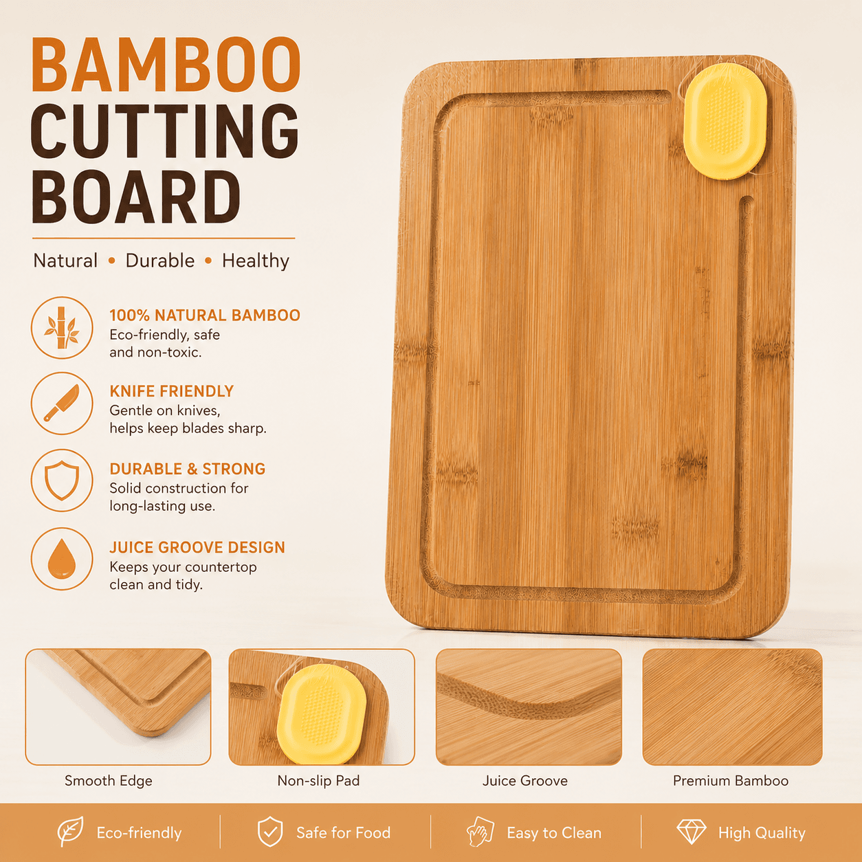 Bamboo Cutting Board with Hanging Ring - 40 cm