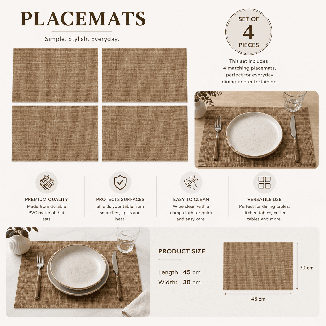 Rectangular Woven PVC Teslin Placemat Size 30×45 cm Set of 4 Pieces
 7