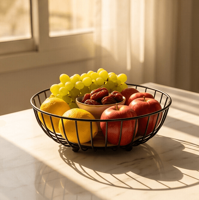 Metal Fruit Basket with Wooden Base - Black 6