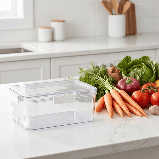 Rectangular Transparent Food Storage Container with Drainage Tray & Side Clip Locks
