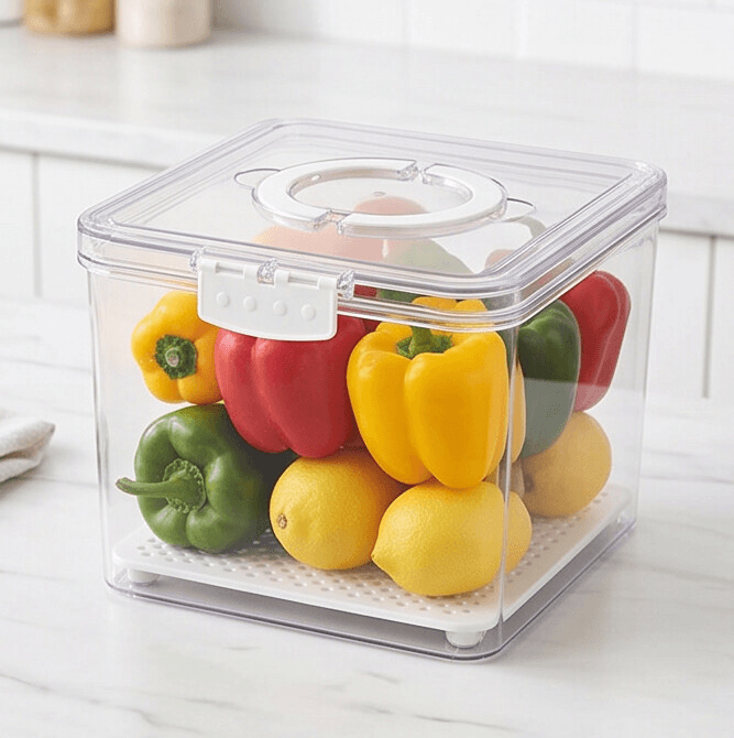 Clear Food Storage Container with Drain Tray and Side Locks 6