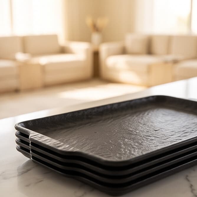 Luxury Rectangular Melamine Serving Tray with Handles – Black 30.3×13.4 cm

 1