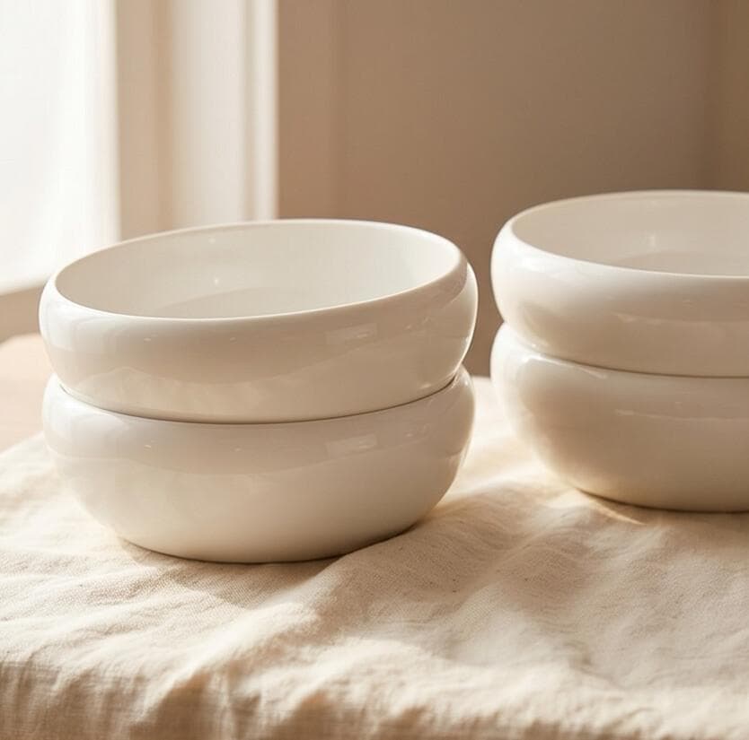 Luxury Large Deep Round White Melamine Serving Bowl – Size 24.5×8.5 cm

