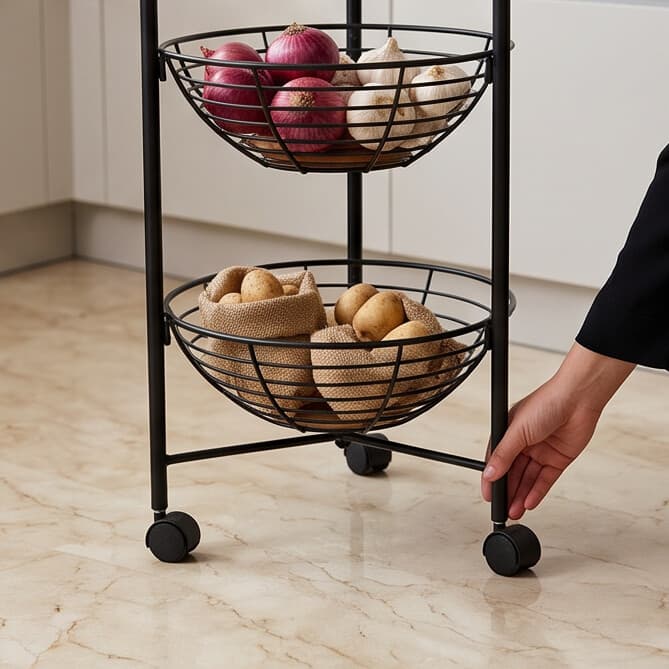 Metal Storage Cart with Four Tiers and Wheels - Black 7