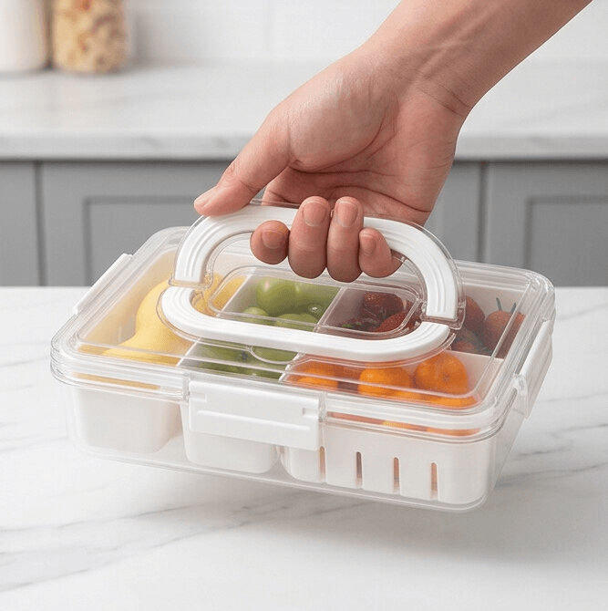 Plastic Fruit Storage Container with Carry Handle