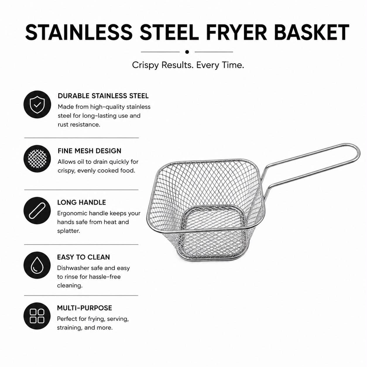 Metal Fry Basket with Handle for Home Use – 20×8×11 CM - Silver 6