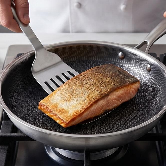 Stainless Steel Frying Pan with Textured Surface, No Lid - Suitable for Quick Frying - 24x8cm 4