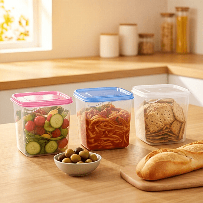 Small Plastic Food Storage Container Set with Colored Lids - Set of 4 - 9.5x9.5x4 cm