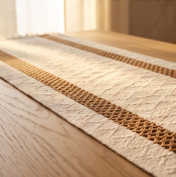 Cotton & Linen Table Runner with Woven Pattern and Tassels Size 30×150 cm
 6