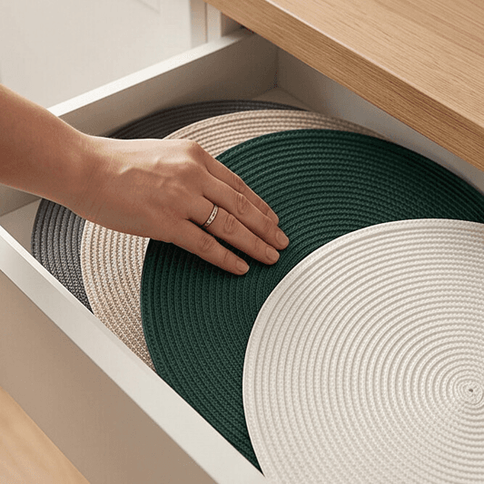 Round Polyester Placemat with Spiral Design for Table Protection - Set of 2 - 38 cm