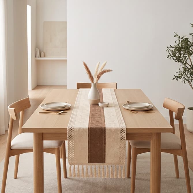 Cotton & Linen Table Runner with Brown Center Stripe Size 30×150 cm
 5