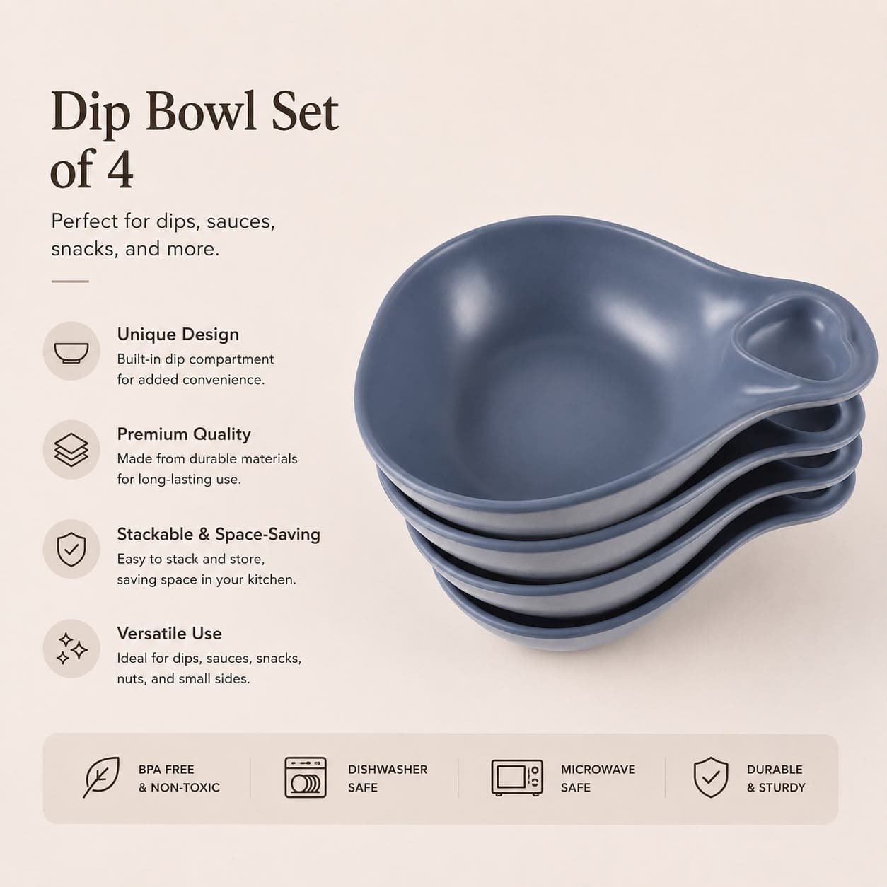 Blue and white ceramic bowl with handle and matte finish, size 21×16.5×6 cm, practical for serving. 5