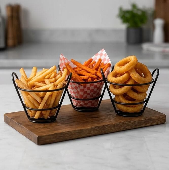 Black Metal Wire Fries Holder Set