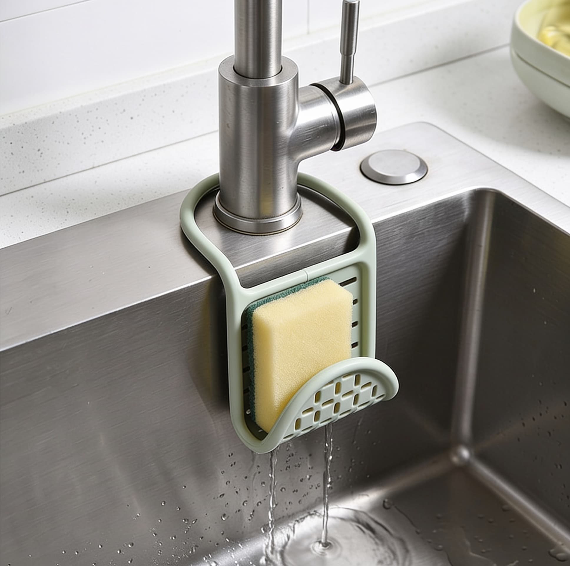Flexible Perforated Sponge Holder for Kitchen Sink - Lite Green 4