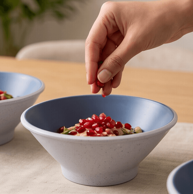 Melamine Serving Bowl Set - 4 Pieces - Matte Blue on Speckled White - 19cm 6