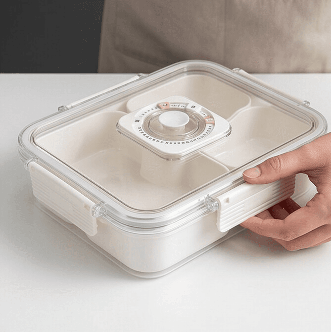 PET Sealed 3-Compartment Fruit Storage Container with Date Indicator