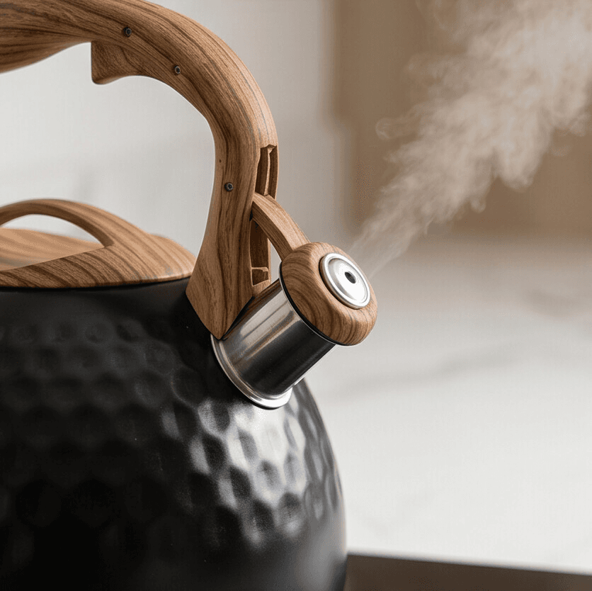 Black Water Kettle with Elegant Wooden Handle 4