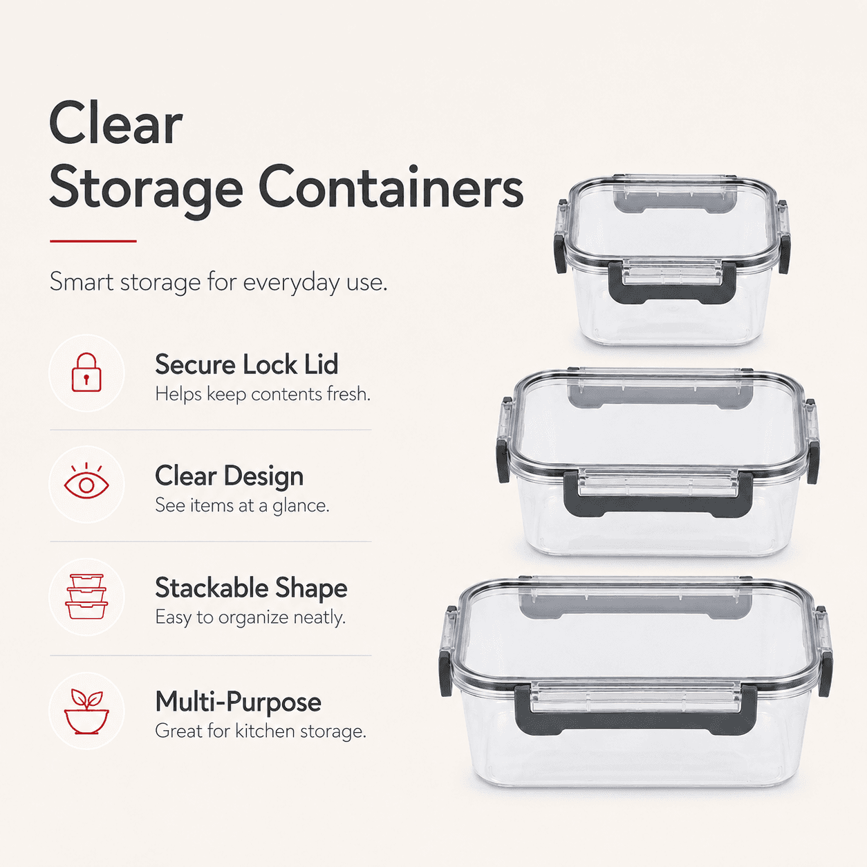 Clear Airtight Food Storage Container Set - 3 Pieces 6